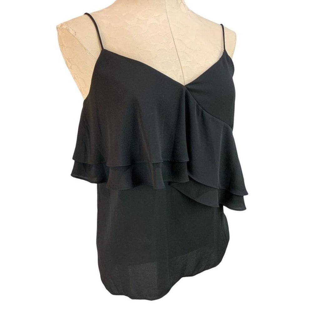 4T J.Crew‎ Tall Women's Black Spaghetti Strap Ruffle Bodice Blouse